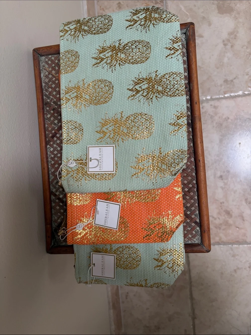 Gold Pineapple Print Pouch